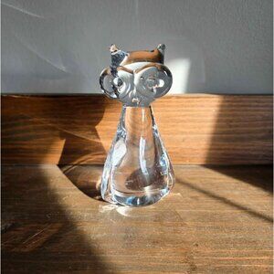 Vintage Lead Crystal Blown Glass Owl Figurine Paperweight, Made in Taiwan